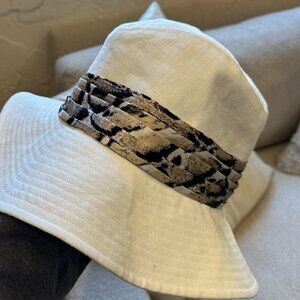 Eugenia Kim NY White Bucket Hat with Snakeskin Satin Band
